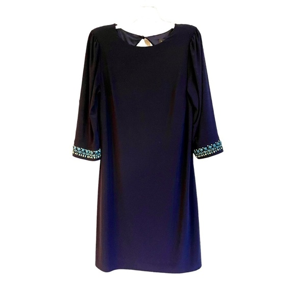 LAUNDRY by SHELLI SEGAL, LOS ANGELES, NAVY BLUE, LINED SHIFT. 3/4 SLEEVE.SIZE 10 - Picture 1 of 7